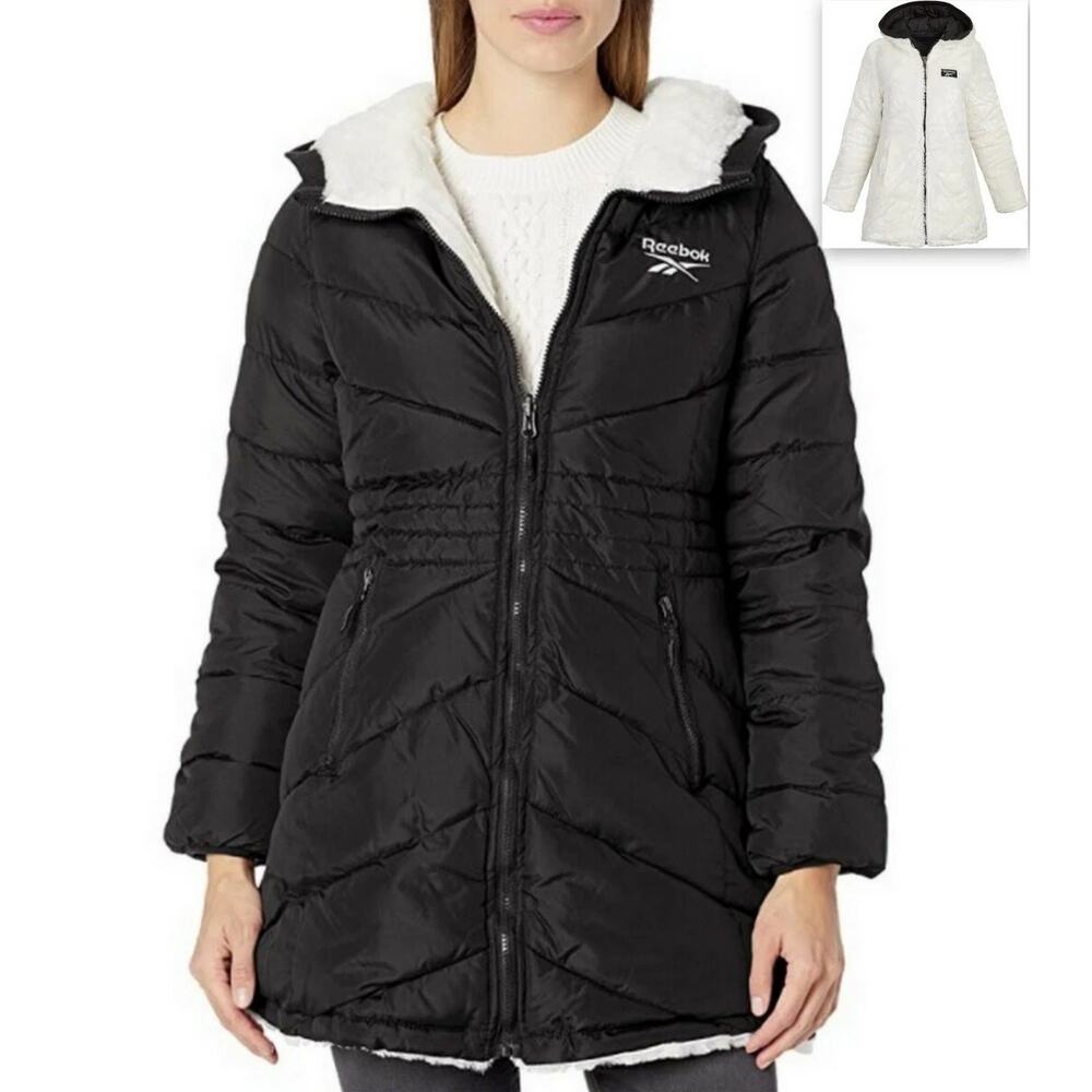 NEW Reebok Women's Reversible Puffer Anorak Sherpa Lined Jacket XL